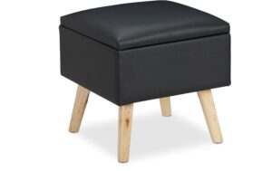 relaxdays Sitzhocker Kunstleder Schwarz Tragekraft: 120kg, 40 x 40 cm