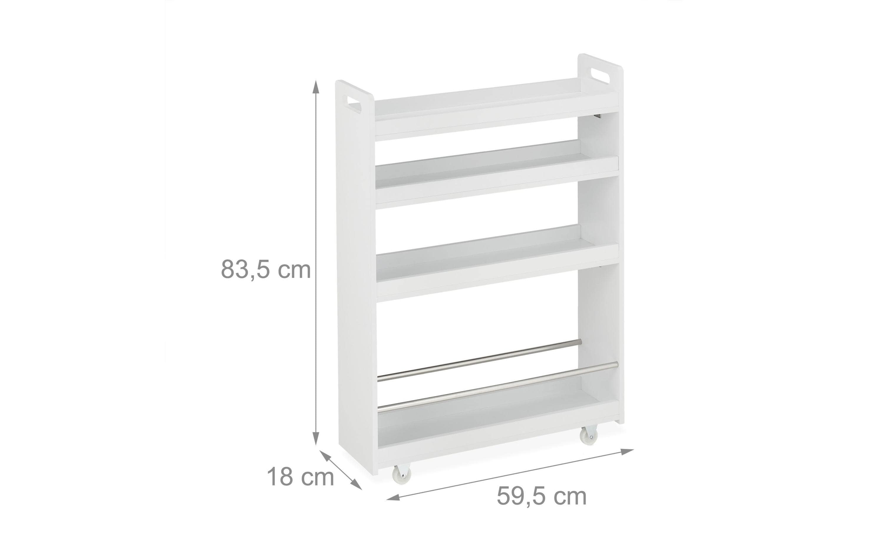 1601673_1 - Mediatech relaxdays Nischenwagen mit 4 Ablagen MDF, 83,5 x 18 x 59,5 cm, Weiss
