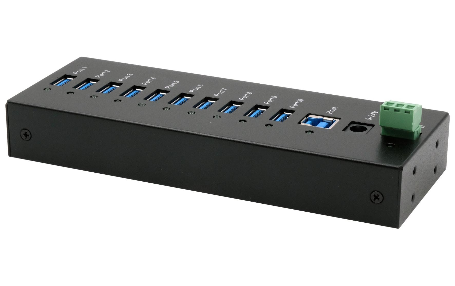 EXSYS EX-11230HMS, 10-Ports USB3.2gen1 HUB Wand und DIN-Rail, 15KV ESD Schutz