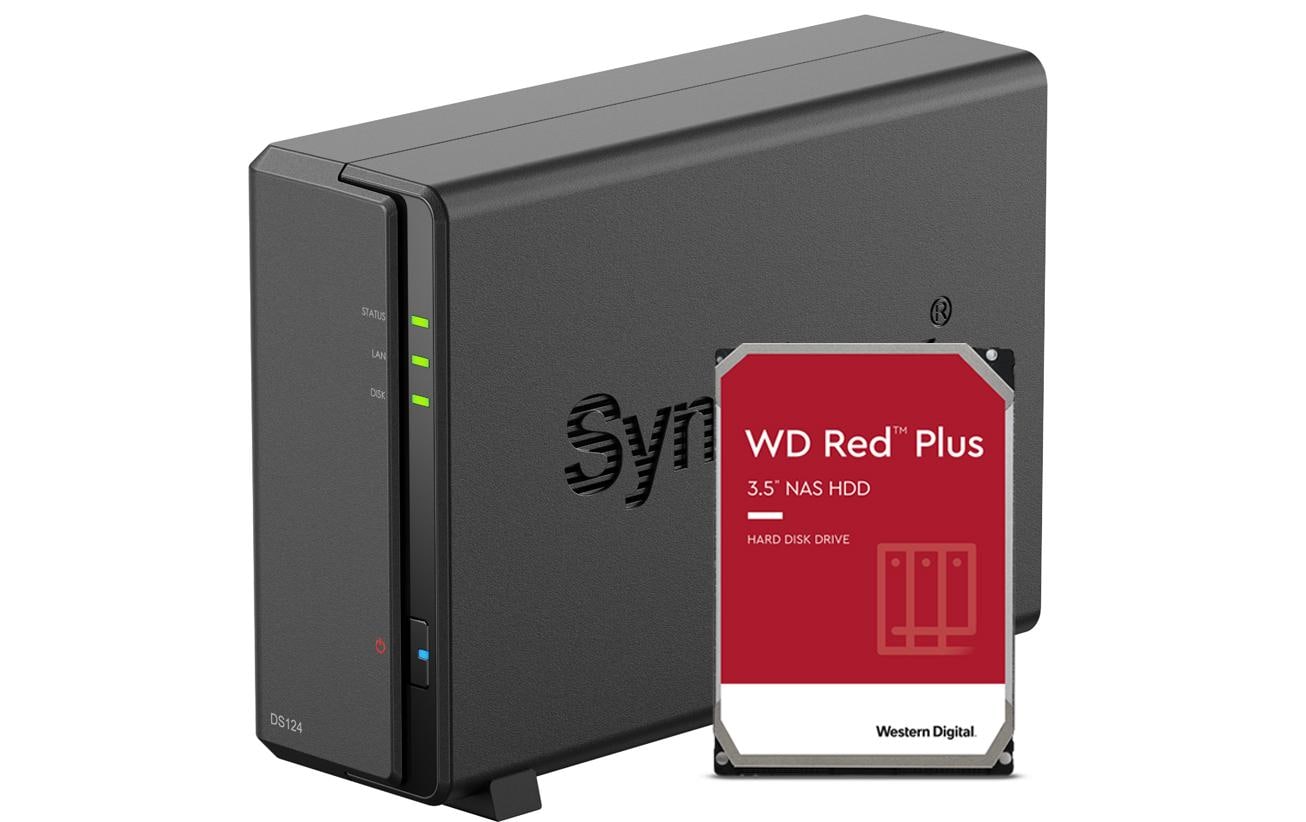 1609270 - Mediatech Synology DS124, 1-bay NAS inkl. 1x 4TB HDD WD Red Plus