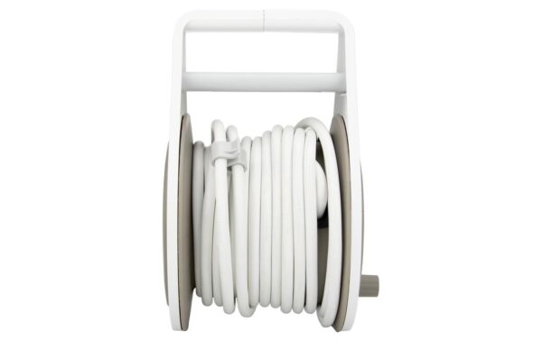1616989_3 - Mediatech Steffen Kunststoff Kabelrolle mit Griff 4xT13, weiss/grau, 7m Kabel