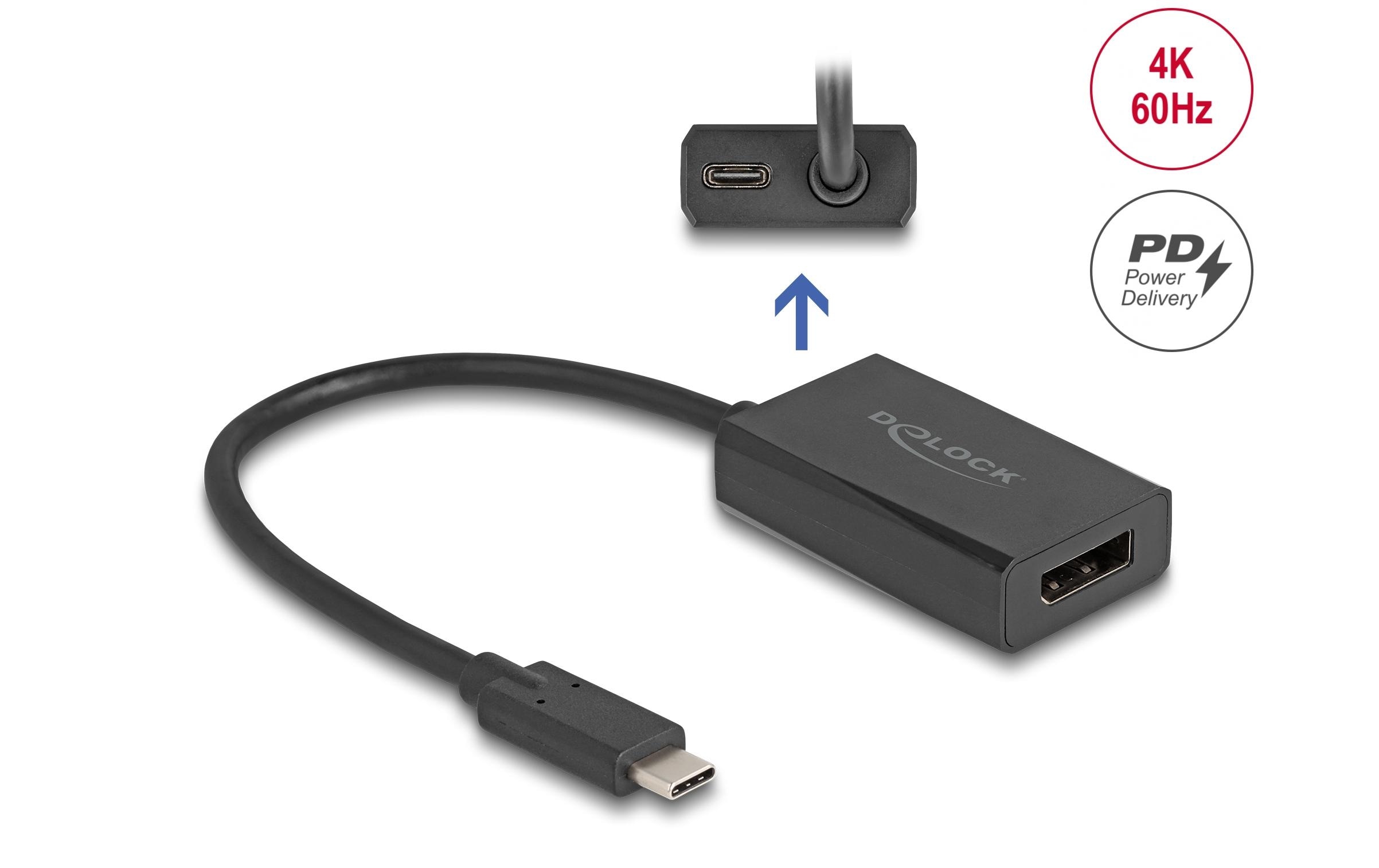 1625537_1 - Mediatech Delock Adapter DP Buchse zu USB-C Stecker DP Alt Mode, 4K mit PD 85W
