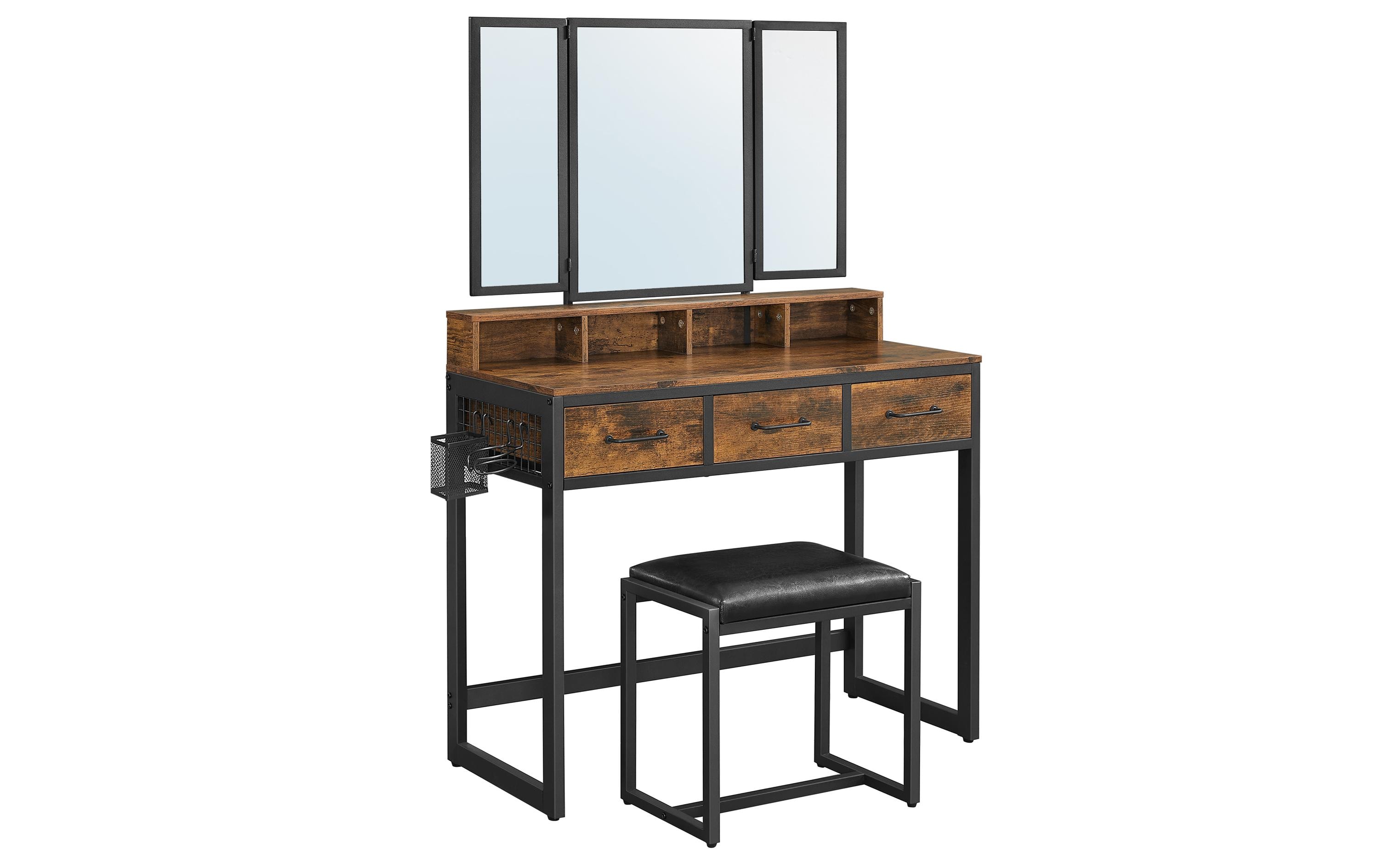 1626101 - Mediatech Vasagle Make-up-Tisch mit 3teiligem Spiegel und 1 Hocker, Stahl, Glas, Kunstleder kaufen Schweiz | Mediatech.ch