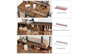 1626101_1 - Mediatech Vasagle Make-up-Tisch mit 3teiligem Spiegel und 1 Hocker, Stahl, Glas, Kunstleder