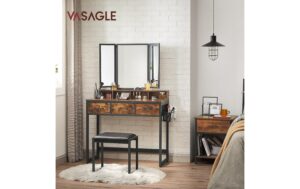1626101_2 - Mediatech Vasagle Make-up-Tisch mit 3teiligem Spiegel und 1 Hocker, Stahl, Glas, Kunstleder
