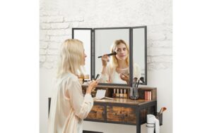 1626101_3 - Mediatech Vasagle Make-up-Tisch mit 3teiligem Spiegel und 1 Hocker, Stahl, Glas, Kunstleder