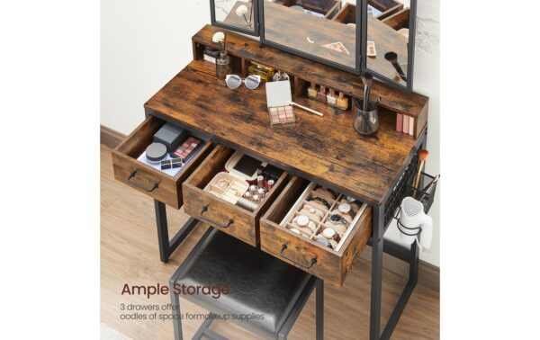 1626101_4 - Mediatech Vasagle Make-up-Tisch mit 3teiligem Spiegel und 1 Hocker, Stahl, Glas, Kunstleder