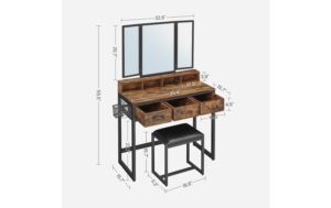 1626101_6 - Mediatech Vasagle Make-up-Tisch mit 3teiligem Spiegel und 1 Hocker, Stahl, Glas, Kunstleder