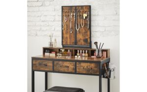 1626101_8 - Mediatech Vasagle Make-up-Tisch mit 3teiligem Spiegel und 1 Hocker, Stahl, Glas, Kunstleder