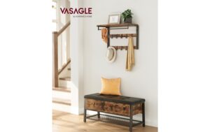 Vasagle Garderobe Industriestil mit Ablage 65x30x42 cm (LxBxH), Stahl, Holzspanplatte
