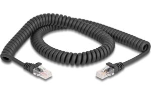 Delock RJ45 Spiralkabel Cat.5e Stecker zu Stecker, 2m, schwarz