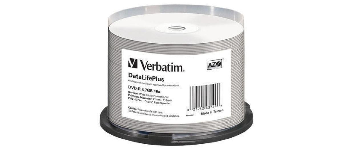 163356 - Mediatech Verbatim DVD-R Medien 4.7GB,16x,50er Spind Professional Printable Surface o. Logo