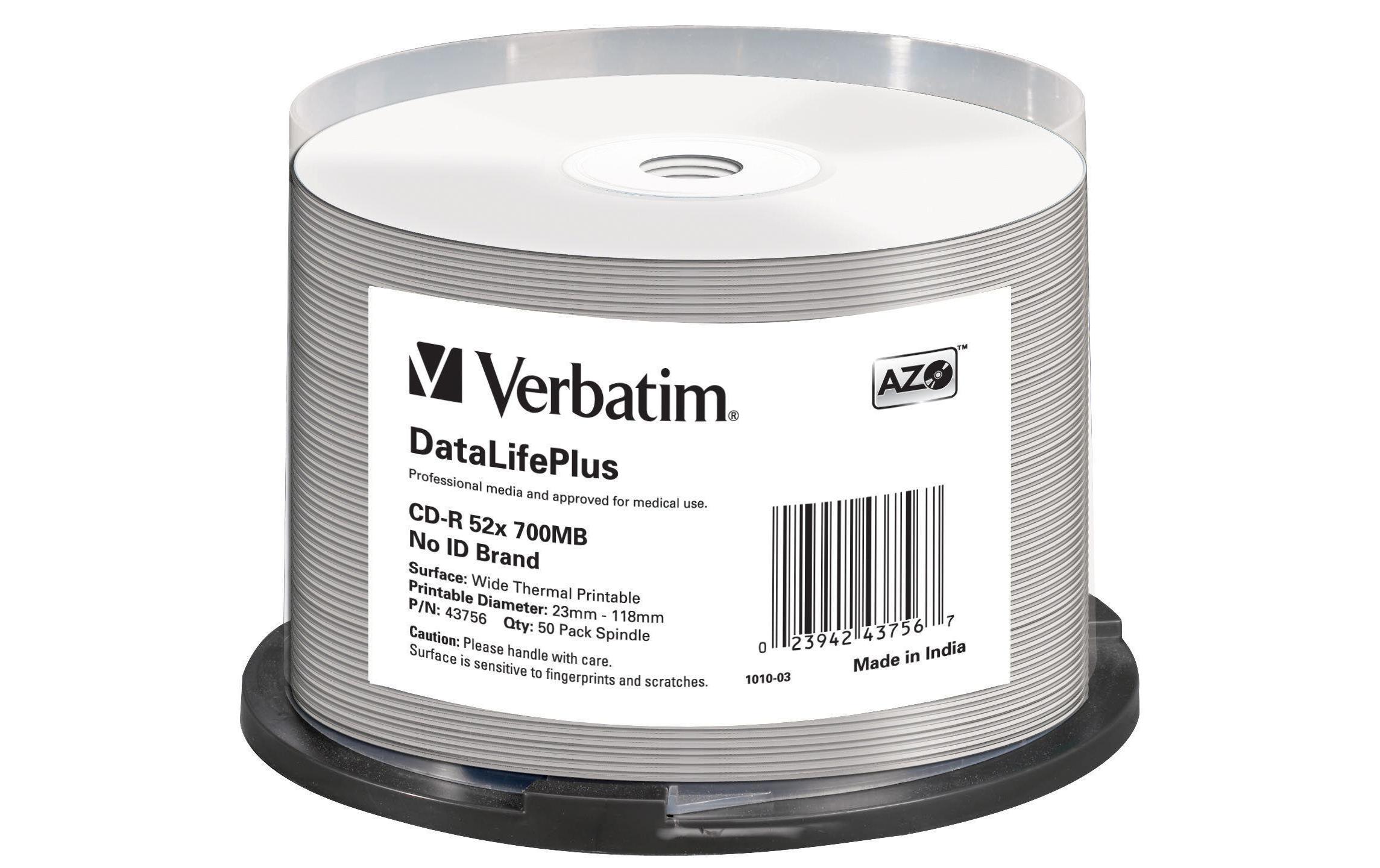 163359 - Mediatech Verbatim CD-R 52x 80Min/700MB 50-Spindel Thermo bedruckbar o.Logo