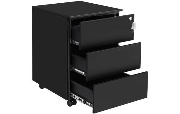 Songmics Rollcontainer matt schwarz,Schloss 45x39x55cm, mit 3 Schubladen