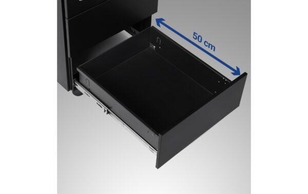 Songmics Rollcontainer matt schwarz,Schloss 45x39x55cm, mit 3 Schubladen