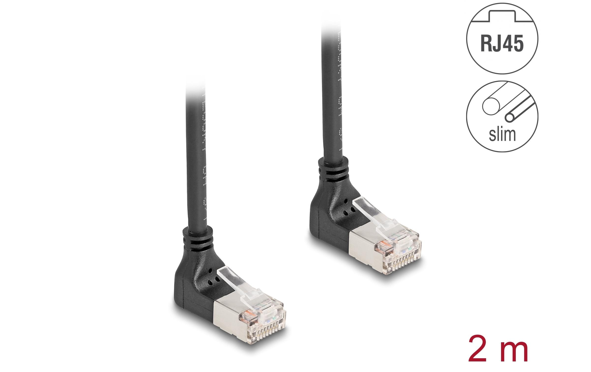 1637419_1 - Mediatech Delock Netzwerkkabel RJ45 Cat.6A S/FTP 90Grad nach oben gewinkelt, 2m, schwarz