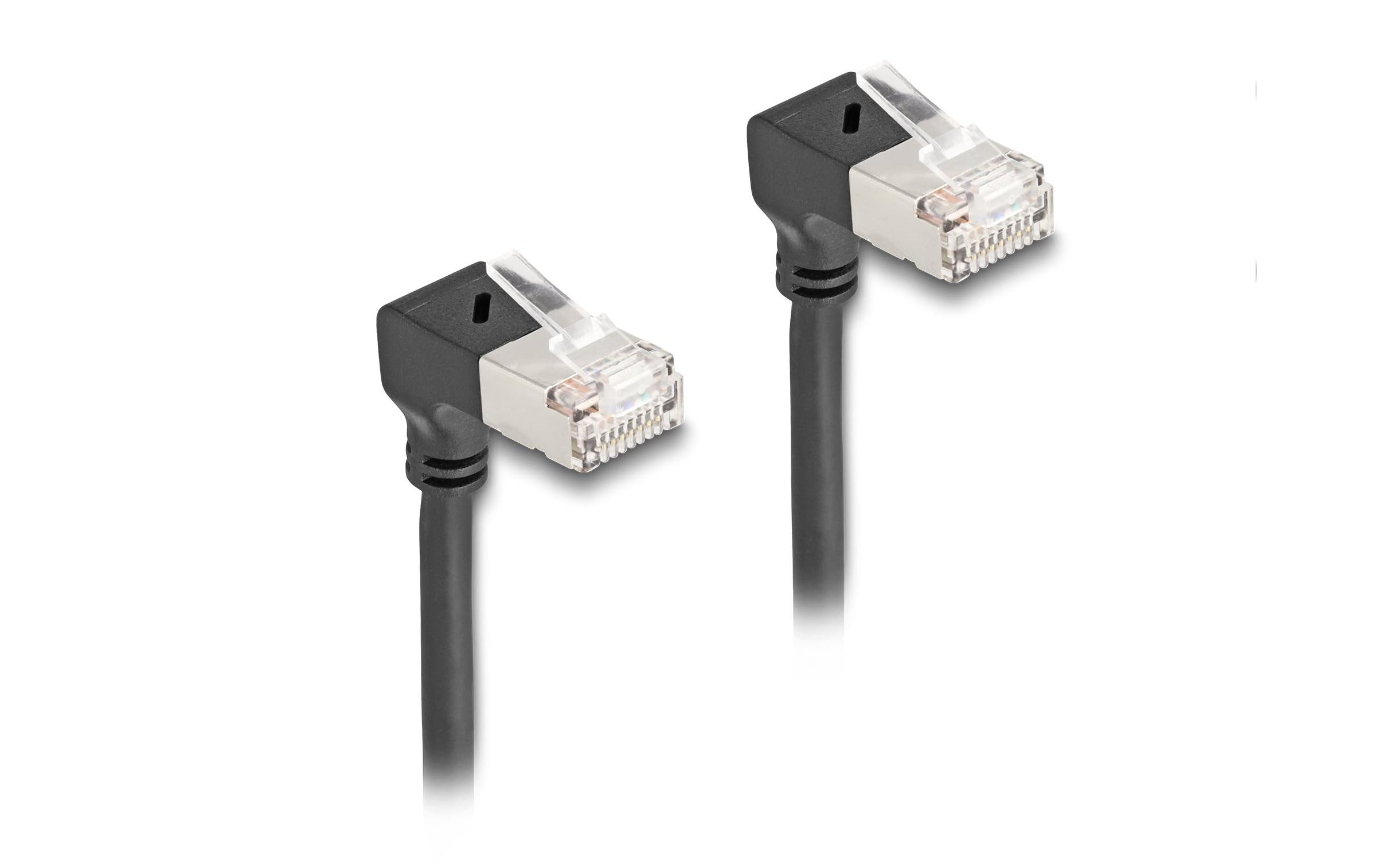 1637427 - Mediatech Delock Netzwerkkabel RJ45 Cat.6A S/FTP 90Grad nach unten gewinkelt, 5m, schwarz