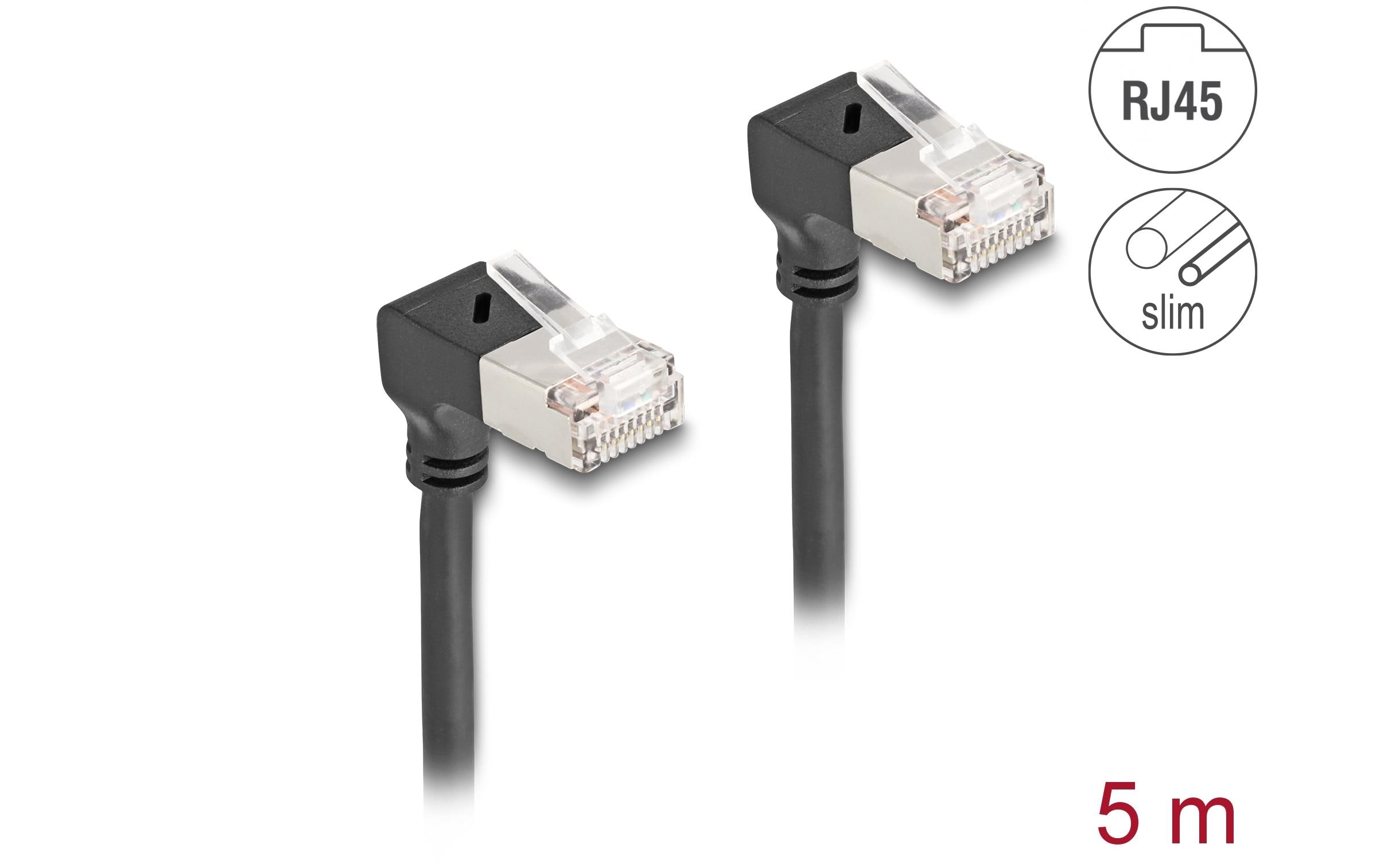 1637427_1 - Mediatech Delock Netzwerkkabel RJ45 Cat.6A S/FTP 90Grad nach unten gewinkelt, 5m, schwarz