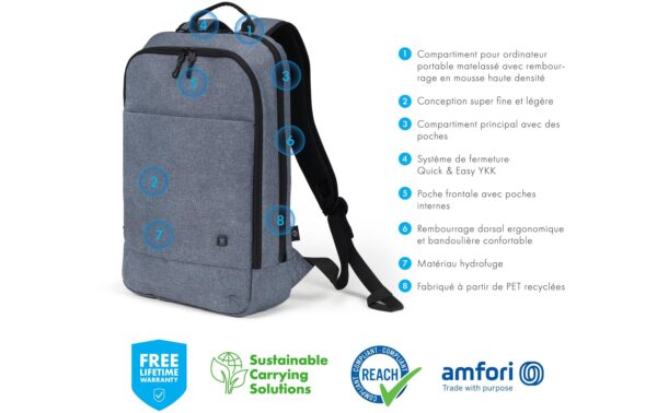 DICOTA Eco Backpack Slim MOTION 13 - 14.1 Blue Denim