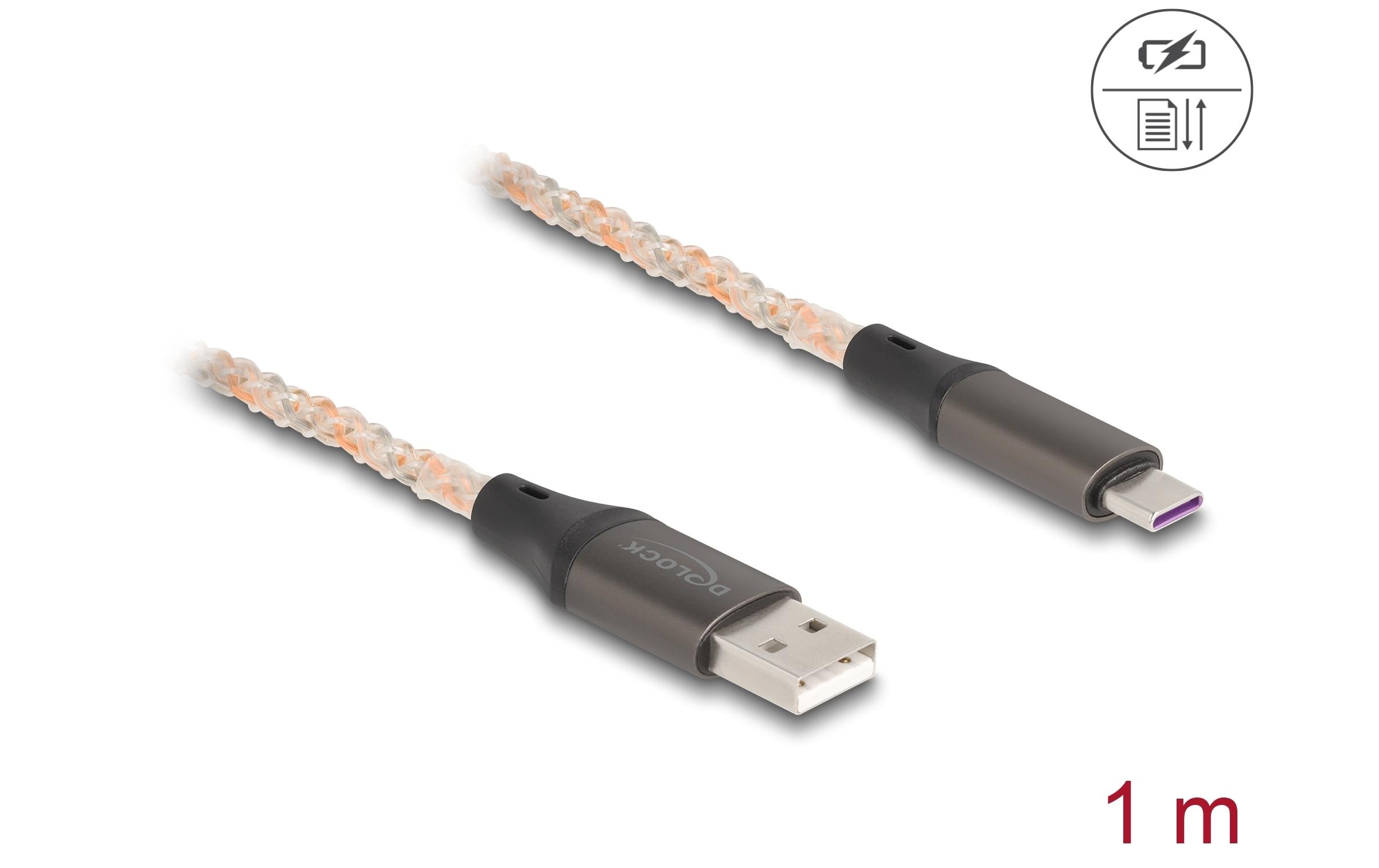 1646054_1 - Mediatech Delock USB 2.0 Kabel Typ-A zu Typ-C mit RGB Beleuchtung, 1m