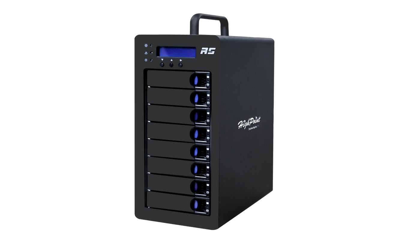 1651615 - Mediatech Highpoint RS6438TS: externes 8-Bay Gehäuse 2xSFF-8644,Hot-Swap, RAID0,1,5,6,10,50,JBOD