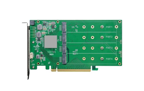 1651616_3 - Mediatech Highpoint SSD7105: 4 Port RAID-Kontroller 4x M.2 NVME,PCI-Ex16v3, RAID0,1,10,bootable