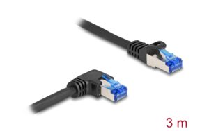 Delock Netzwerkkabel RJ45 Cat.6A S/FTP gerade/rechts gewinkelt, 3m, schwarz