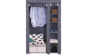 1668515_1 - Mediatech Songmics Schrank Grau, 2 hochrollbare Türen 110x175x45 cm (BxHxT), Stoff, Eisen