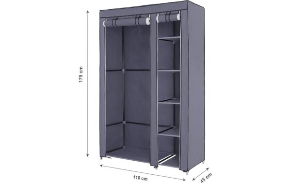 1668515_2 - Mediatech Songmics Schrank Grau, 2 hochrollbare Türen 110x175x45 cm (BxHxT), Stoff, Eisen