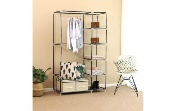 1668515_5 - Mediatech Songmics Schrank Grau, 2 hochrollbare Türen 110x175x45 cm (BxHxT), Stoff, Eisen