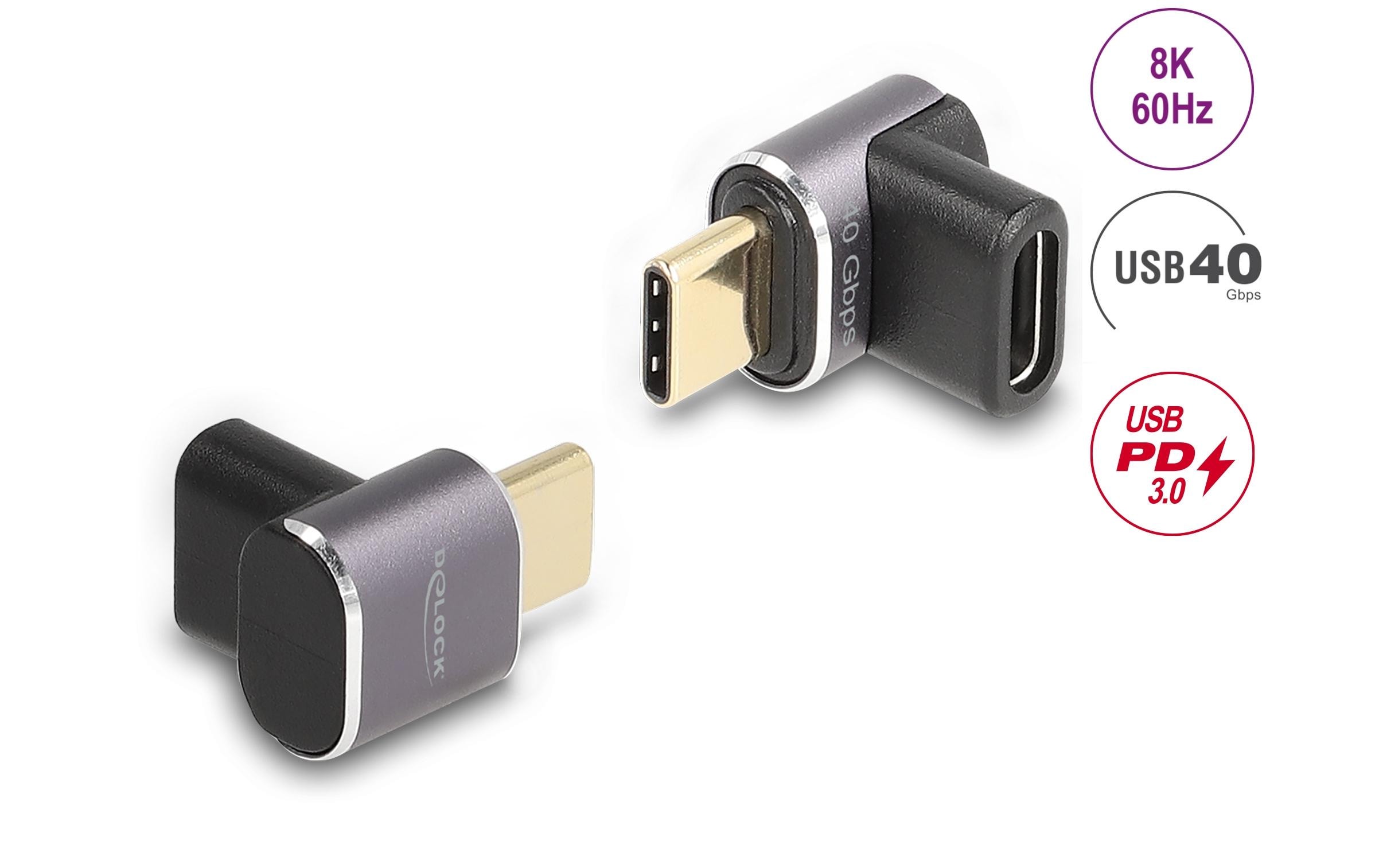 1676952_1 - Mediatech Delock USB Adapter 40 Gbps USB-C 100W Stecker zu Buchse,gewinkelt,8K 60Hz,metall