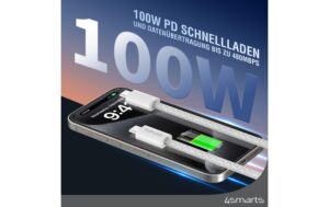 4smarts Magnetisches USB-Kabel RollUp USB-C-C, Weiss, 1.5m