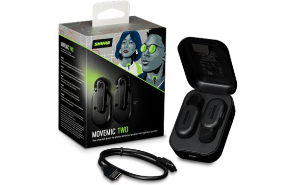 Shure MoveMic Two Zwei Lavaliers zu Mobiltelefon, Ladecase