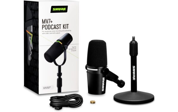 Shure MV7+-BNDL Podcast Mikrofon, schwarz inkl. Stativ