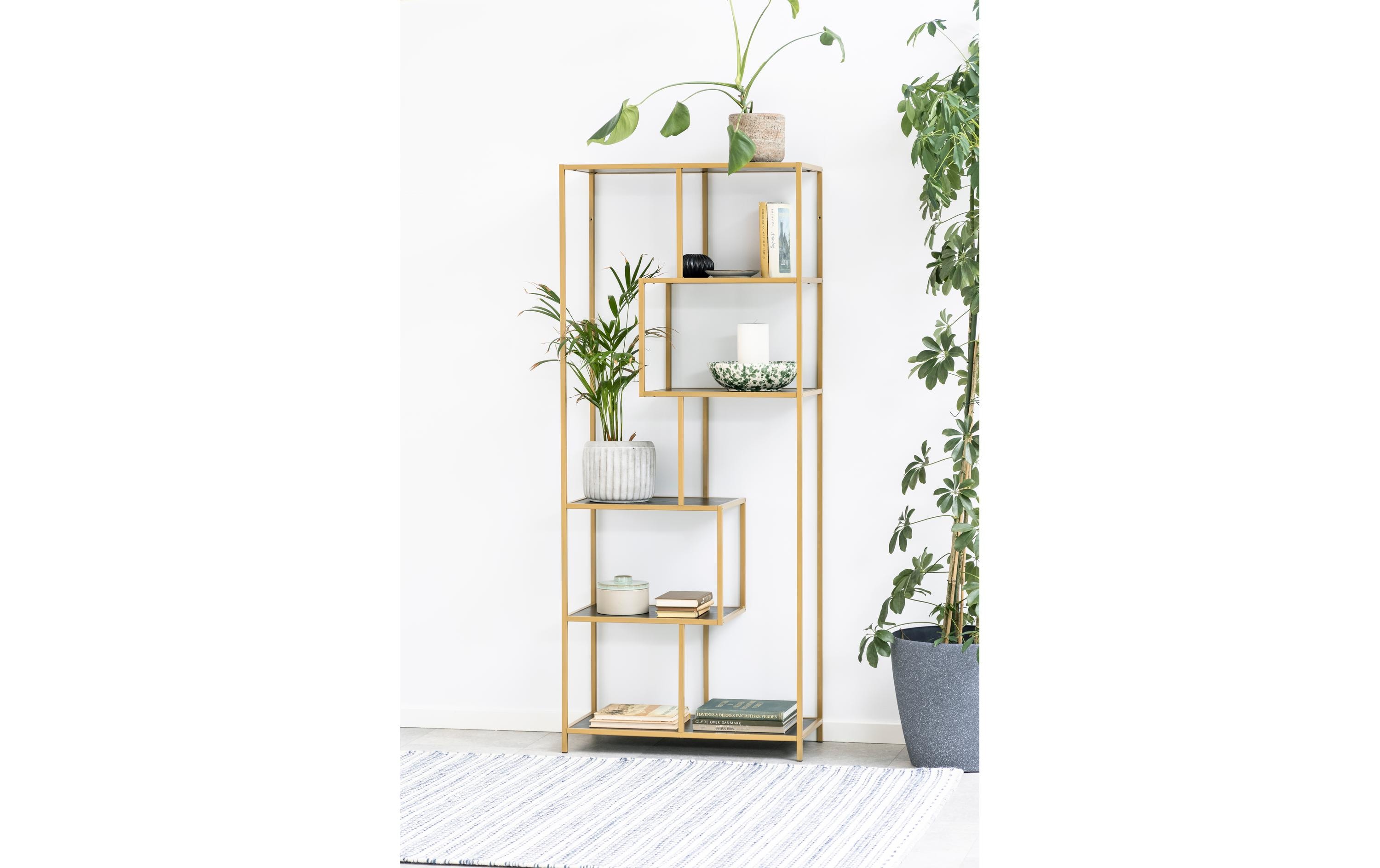 1702429_1 - Mediatech AC Design Bücherregal Seaford MDF/Stahl, 77x35x185 cm, Schwarz/Gold