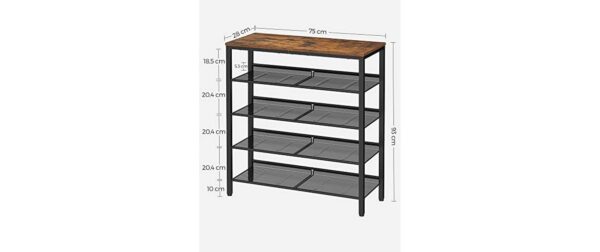 Vasagle Schuhgestell, 5 Ablagen, Holz,Eisen 75x30x93 cm,Traglast verschieden
