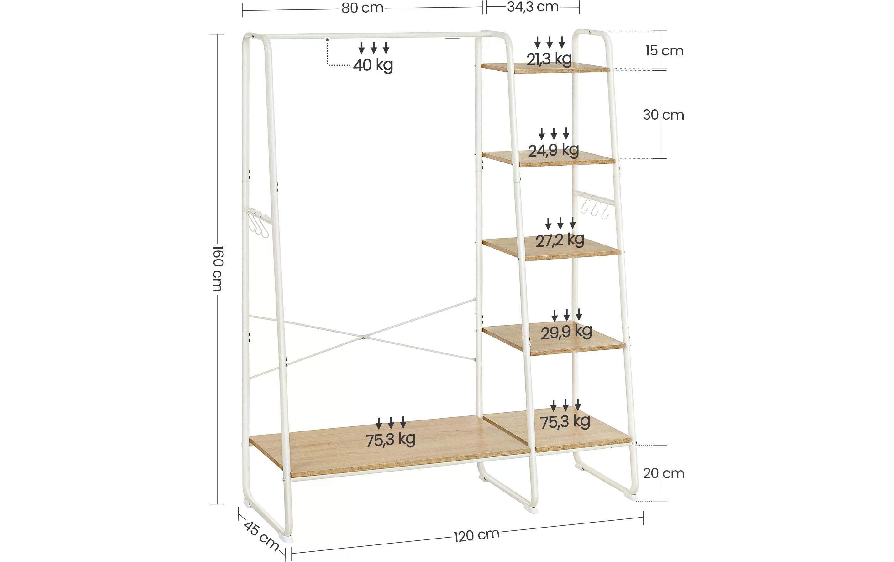 1718845_1 - Mediatech Vasagle Kleiderständer mit 5 Ebenen 45x120x160 cm (TxBxH), Stahl,Holzspanplatte