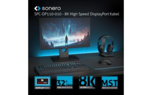 Sonero 8K Displayport 1.4 Kabel, 3.0m Nylon Mantel, 8K/60Hz