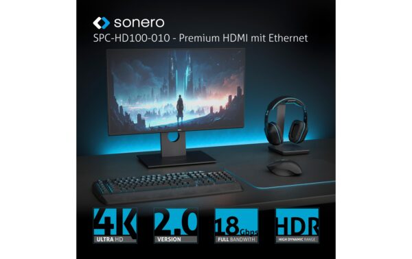 Sonero 4K HDMI Kabel, 2.0m Nylon Mantel, 4K/60Hz