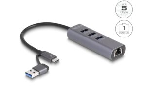 1728833_1 - Mediatech Delock 3 Port USB Hub + Gigabit LAN mit USB Typ-C oder Typ-A