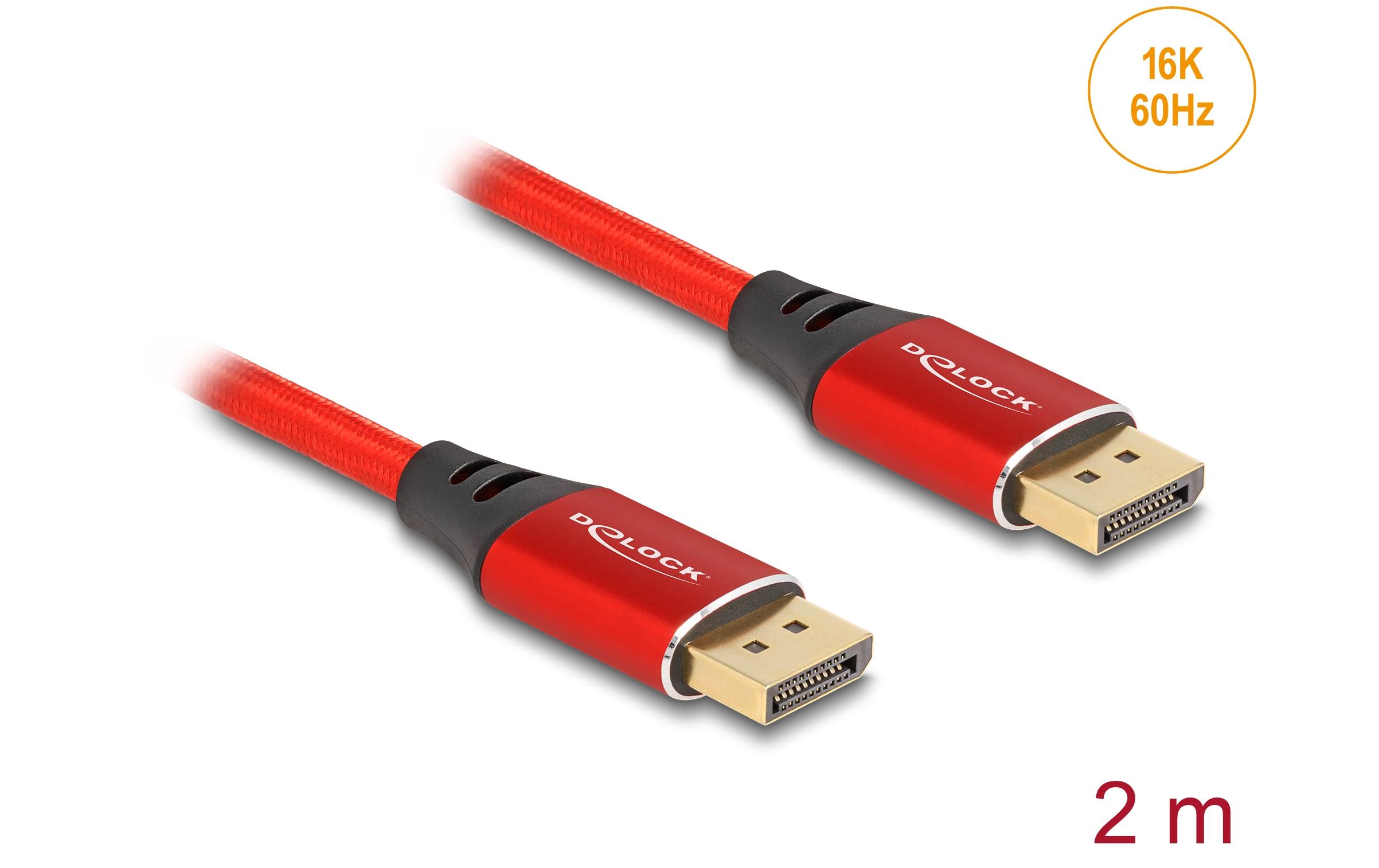 1732560_1 - Mediatech Delock DisplayPort Kabel 16K 60Hz Metall, rot, 2m