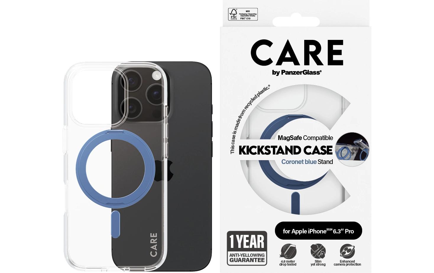1745445_1 - Mediatech CARE Backcover Feature Kickstand Blue fürs iPhone 16 Pro, mit MagSafe