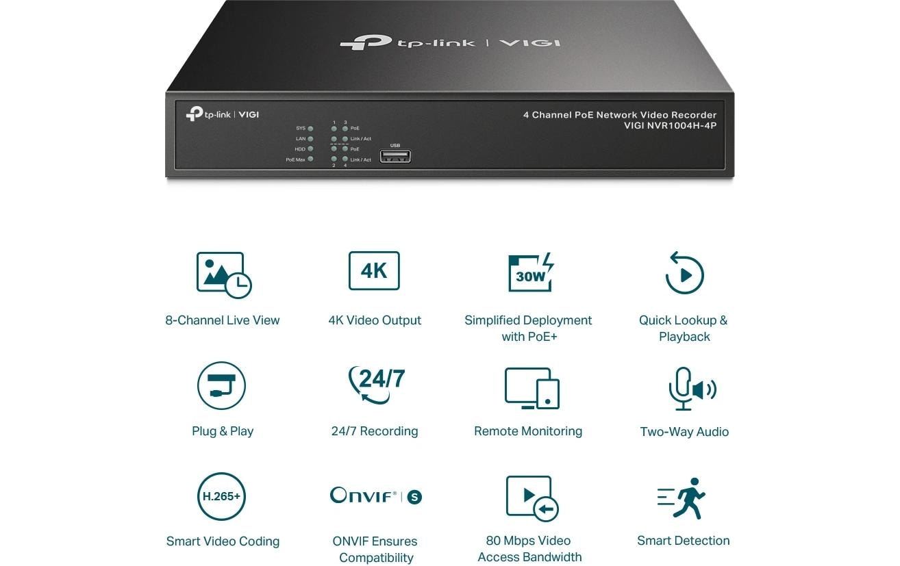1752303_1 - Mediatech TP-Link VIGI 4 Channel PoE+ Network Video Recorder, ohne HDD
