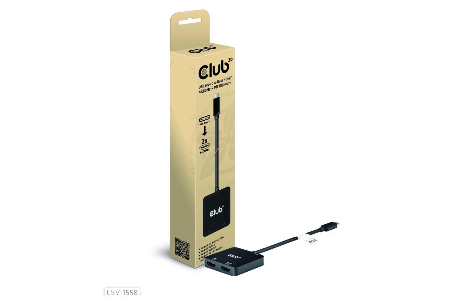 1756004 - Mediatech Club 3D,USB Typ-C Hub auf Dual HDMI und PD dapter, 4K60Hz