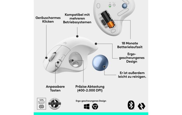 1767329_5 - Mediatech Logitech Ergo M575s offwhite 2.4GHz, Daumenbedienung, ergonomische Form