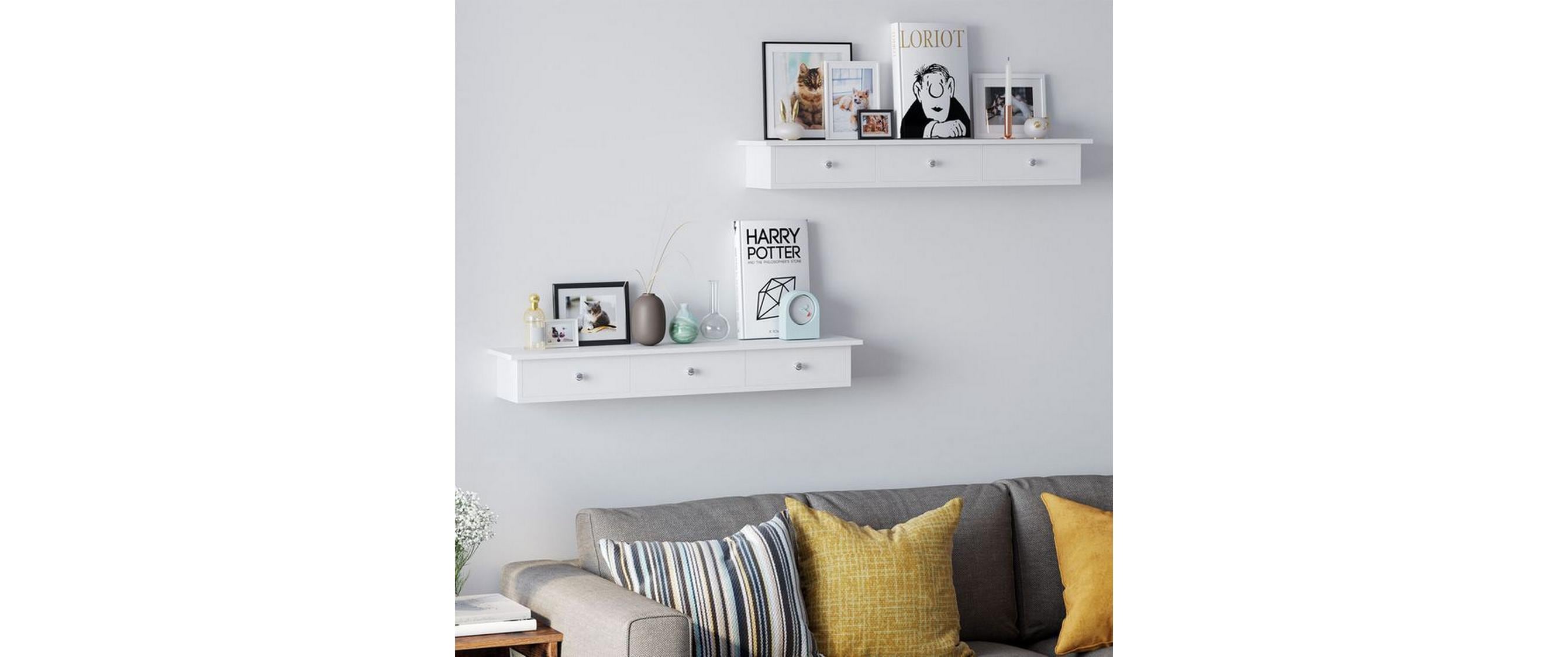 1771217_1 - Mediatech Songmics Wandregal mit Schubladen, Weiss 80x15x10 cm (LxBxH), Traglast 15 kg