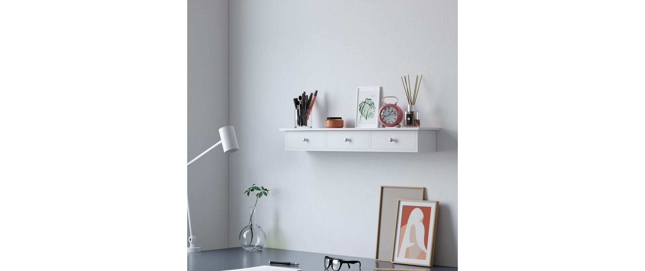 1771217_2 - Mediatech Songmics Wandregal mit Schubladen, Weiss 80x15x10 cm (LxBxH), Traglast 15 kg