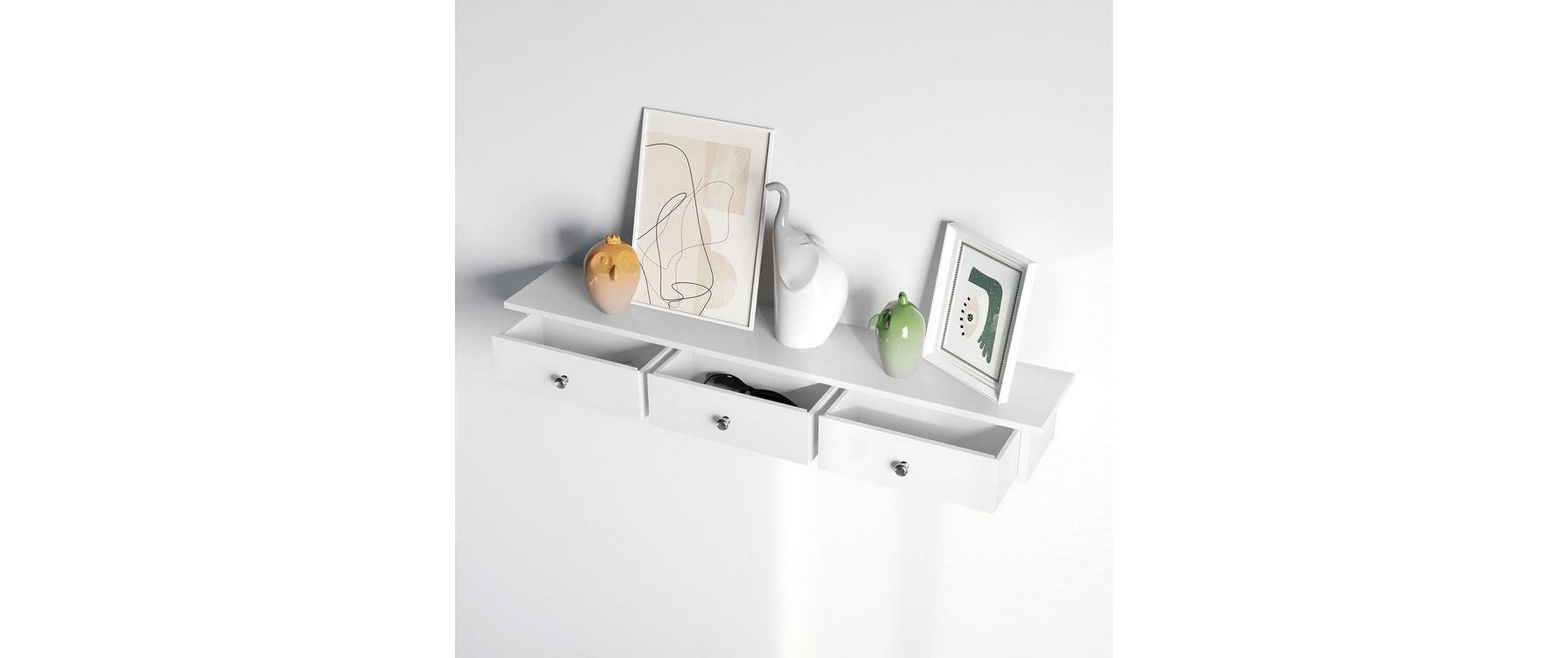 1771217_3 - Mediatech Songmics Wandregal mit Schubladen, Weiss 80x15x10 cm (LxBxH), Traglast 15 kg