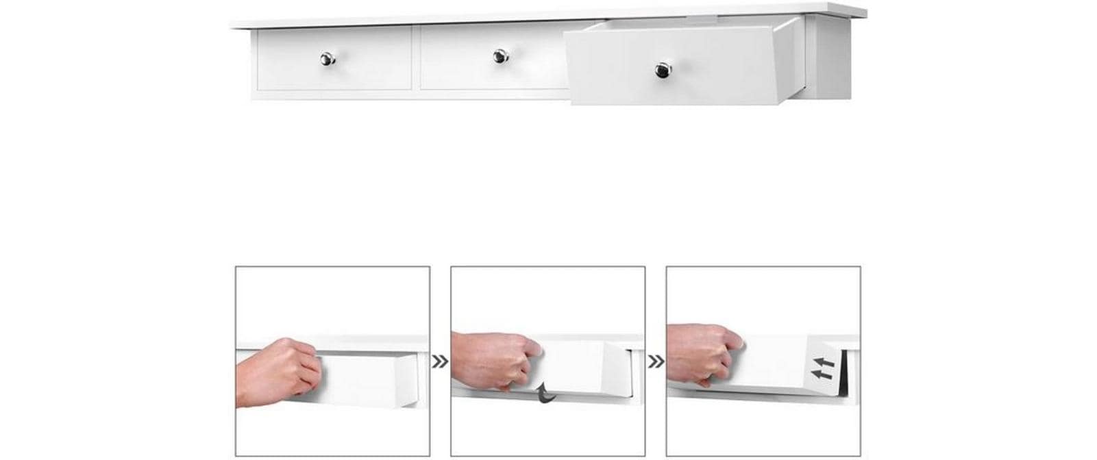 1771217_6 - Mediatech Songmics Wandregal mit Schubladen, Weiss 80x15x10 cm (LxBxH), Traglast 15 kg