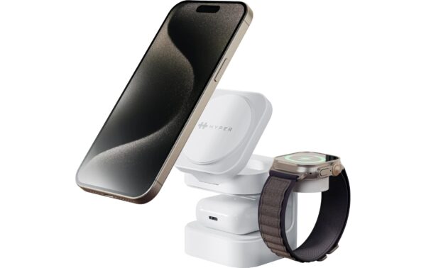 HYPER Qi2 3-in-1 Magnetic Charging Stand weiss